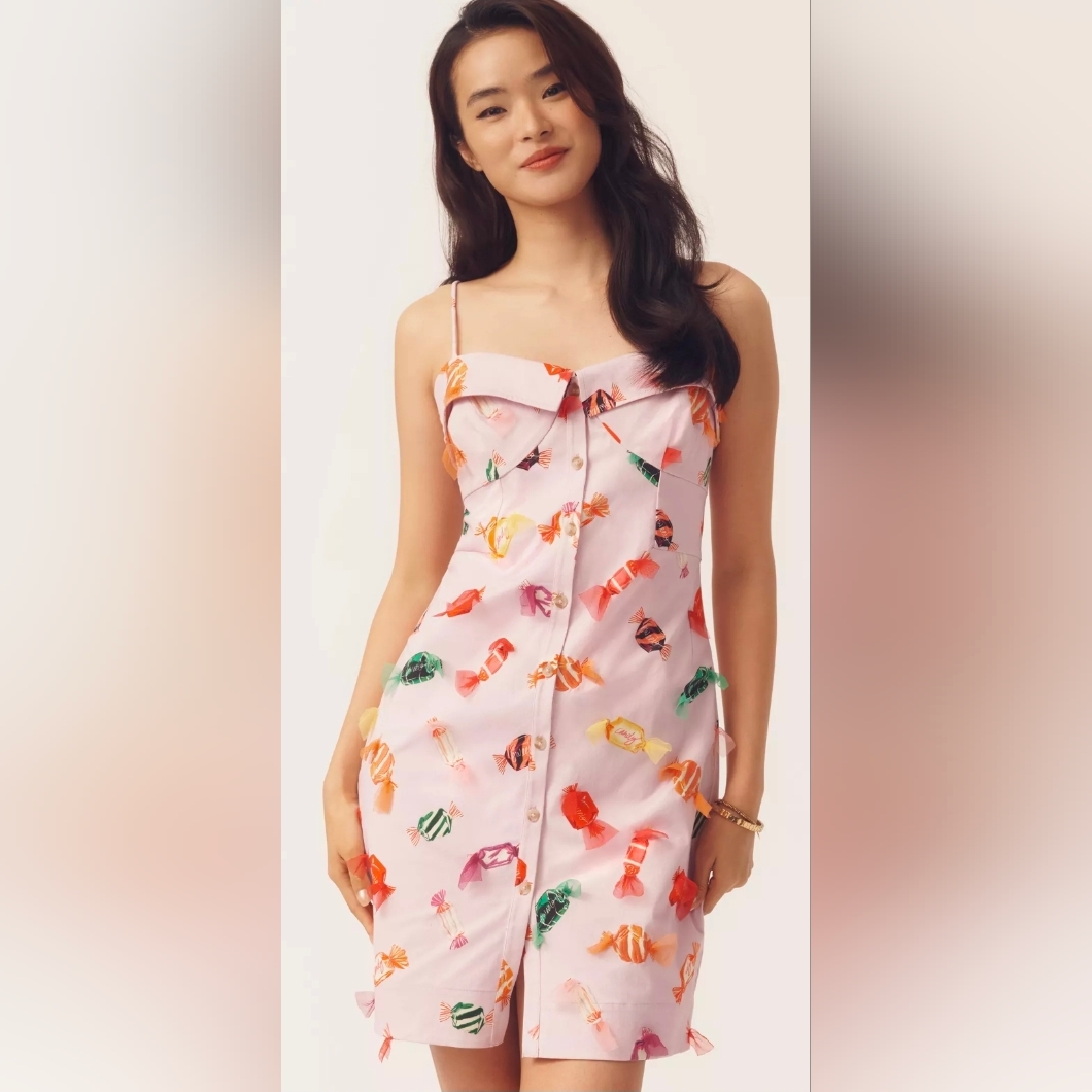 Maeve Printed Buttondown Candy Coated Mini Dress In Pink